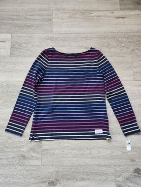 Talbots Navy Pink Authentic Tee Stripe Long Sleeve Cotton Shirt Womens Small Nwt